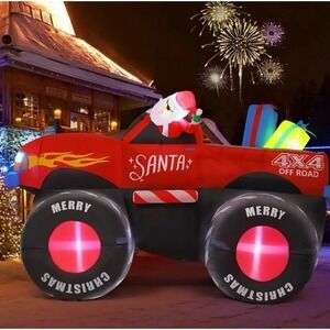Santa Claus  Monster Truck Inflatable 7.5ft Long Christmas LED Lights by Goosh